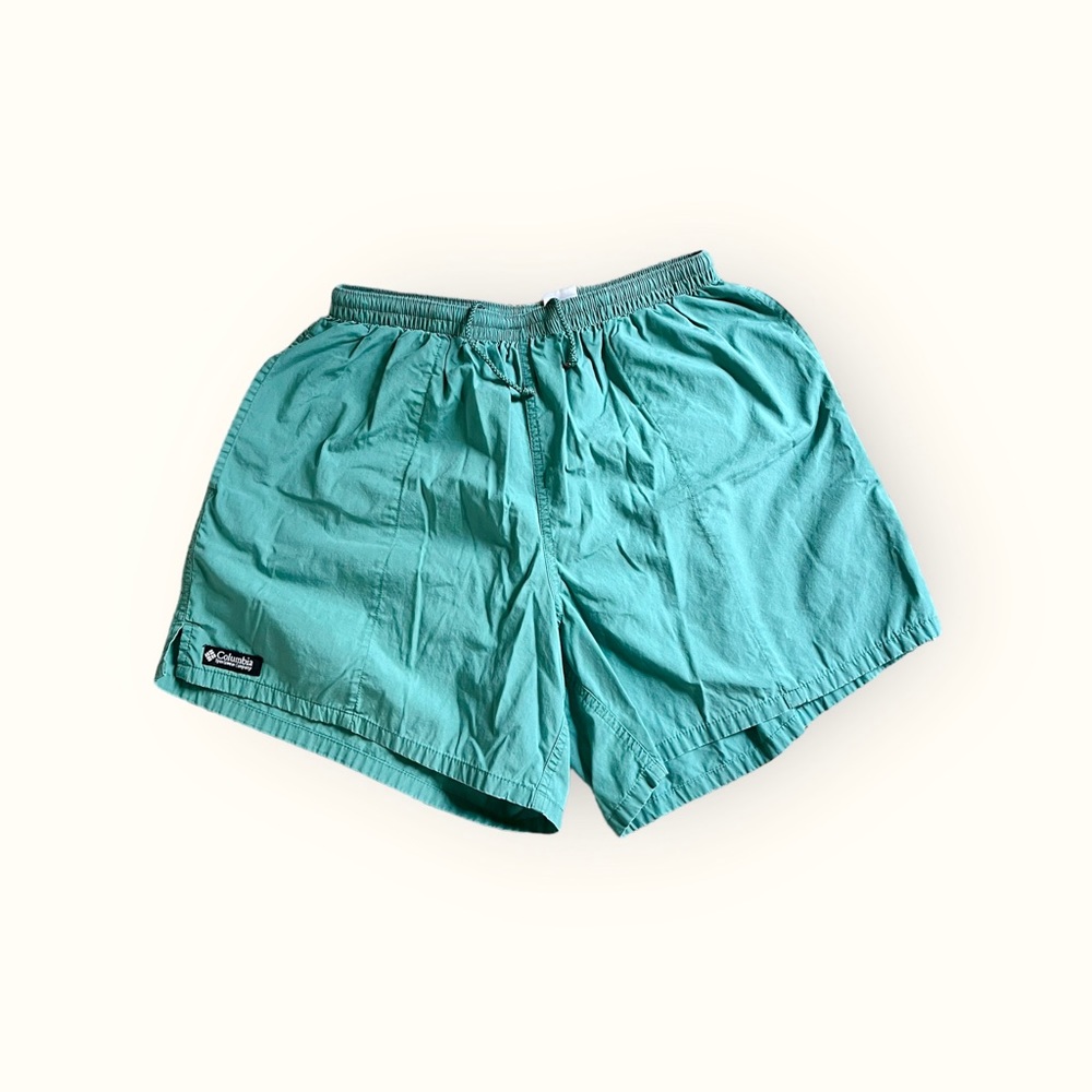 Columbia Baggies Shorts Men's L Green Drawstring Pockets‎ 6" Inseam 100 Cotton✅